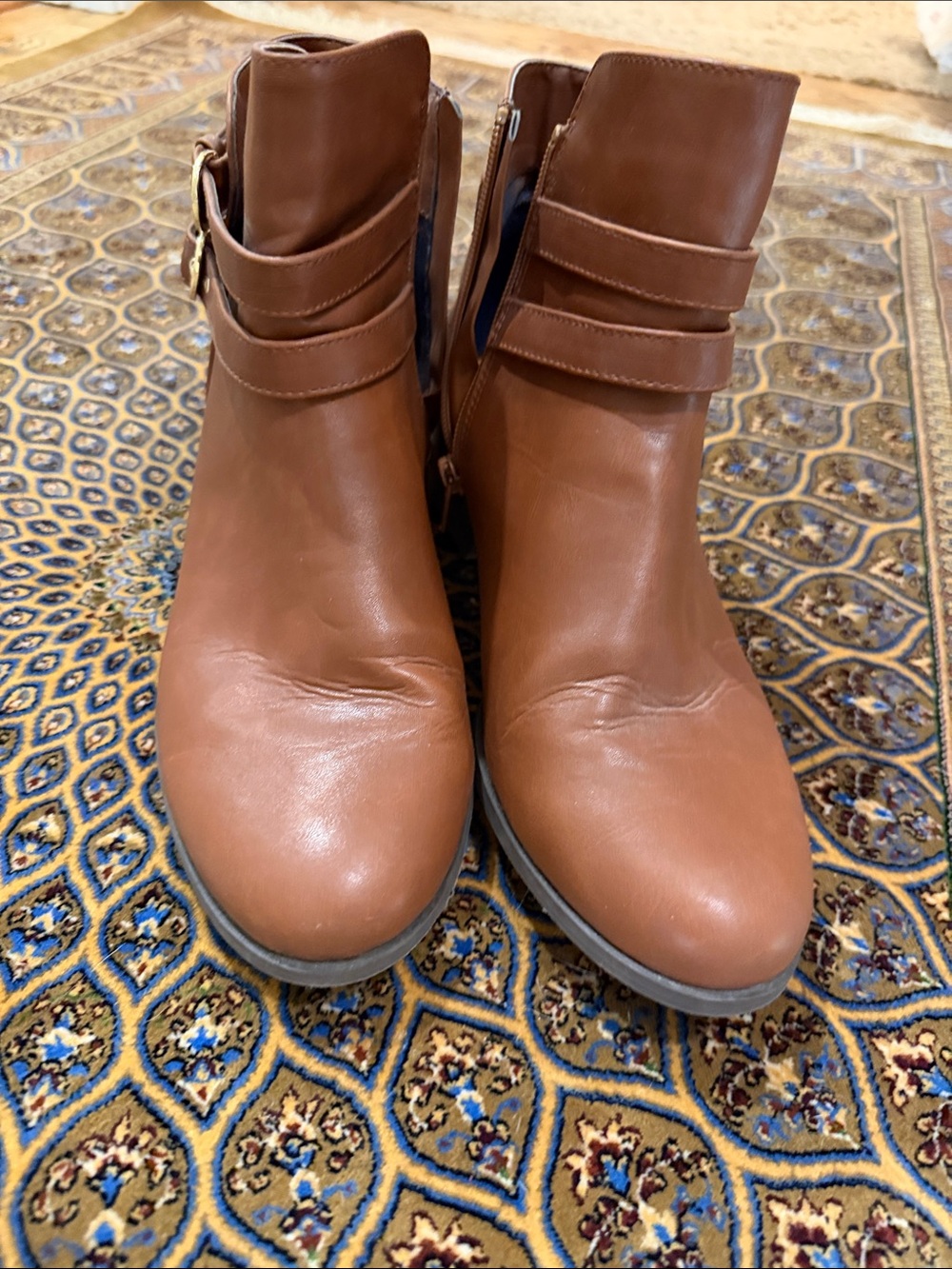 Charter Club Brown Faux Leather Ankle Booties with Buckle Strap 9.5